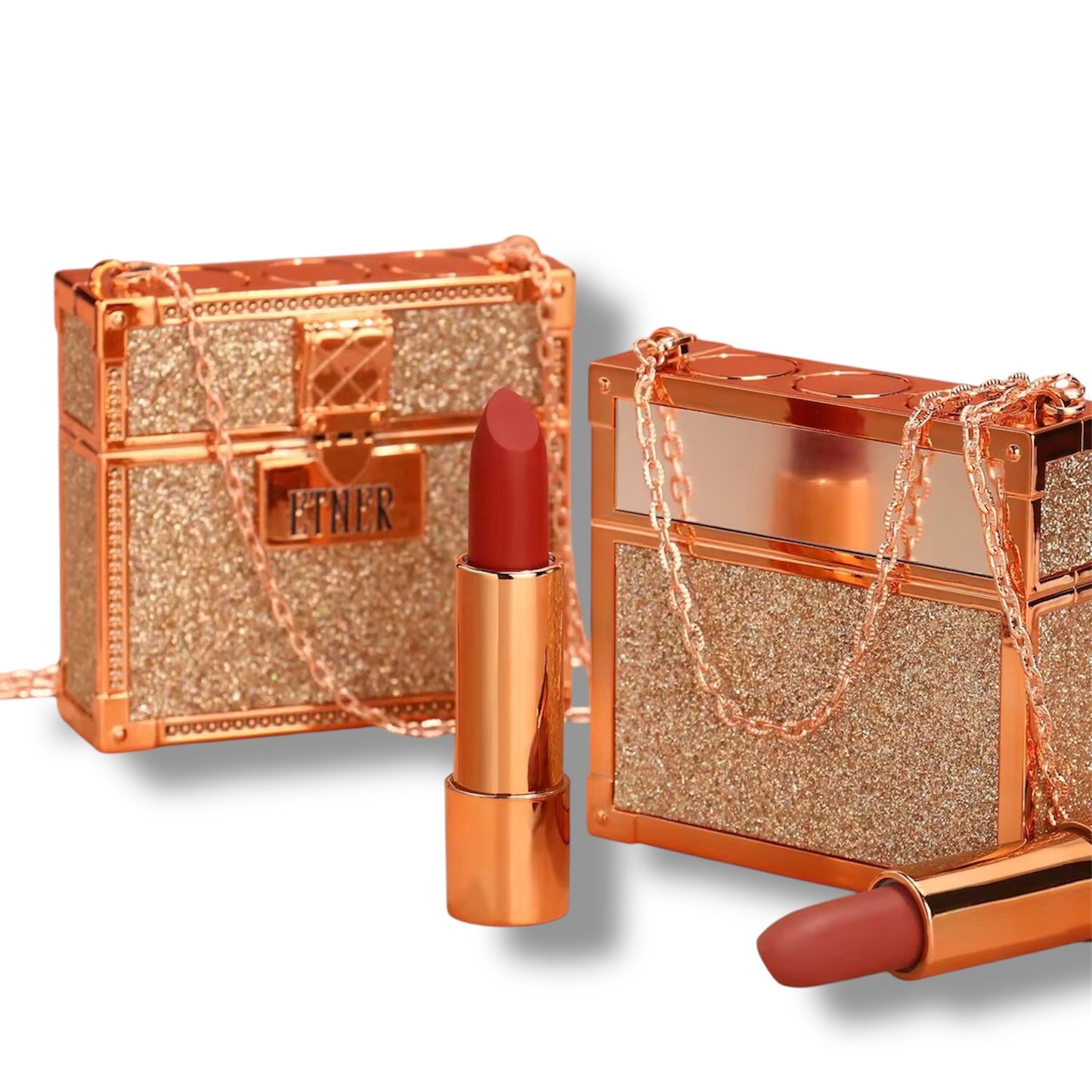 matte lipstick set + luxury chain bag | effortless bold beauty
